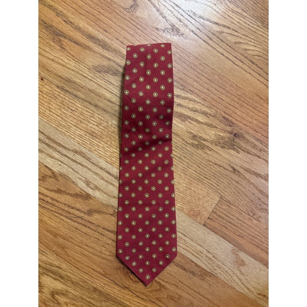 Brooks Brothers Necktie Mens OS Red Excellent Cotton Geometric Medallion Tie